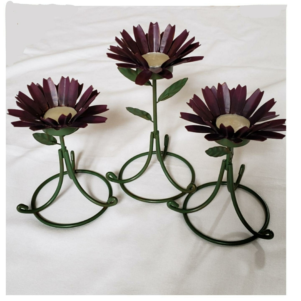 Metal Flower Tea Light Set